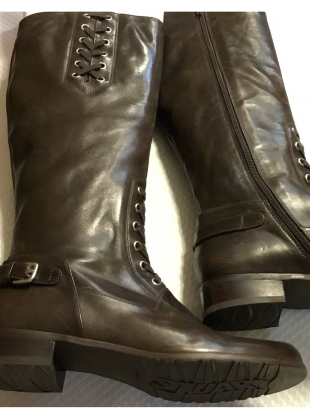 Stuart Weitzman Dark Brown Lace-Up Leather Knee Boots